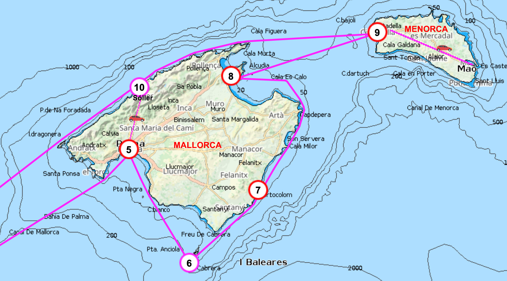 Map Mallorca and Menorca